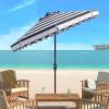 SAFAVIEH 9ft Outdoor Patio Umbrella, Round, Maui Collection, Beige & White Stripe, Crank, Button Tilt, UV Resistant for Deck, Backyard, Patio (PAT8011A)(Navy/White)