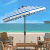SAFAVIEH 9ft Outdoor Patio Umbrella, Round, Maui Collection, Beige & White Stripe, Crank, Button Tilt, UV Resistant for Deck, Backyard, Patio (PAT8011A)(Pacific)