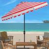 SAFAVIEH 9ft Outdoor Patio Umbrella, Round, Maui Collection, Beige & White Stripe, Crank, Button Tilt, UV Resistant for Deck, Backyard, Patio (PAT8011A)(Red/White)