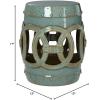 SAFAVIEH Home Collection Double Coin Antique Blue-Green Ceramic Indoor/ Outdoor Decorative Garden Stool (Fully Assembled)(Antique Blue)