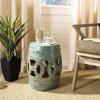 SAFAVIEH Home Collection Double Coin Antique Blue-Green Ceramic Indoor/ Outdoor Decorative Garden Stool (Fully Assembled)(Antique Blue)