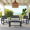 SAFAVIEH Home Collection Hailey Outdoor Living Acacia Patio Set(Black / Beige)