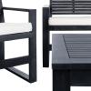 SAFAVIEH Home Collection Hailey Outdoor Living Acacia Patio Set(Black / Beige)