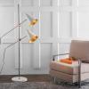 SAFAVIEH Lighting Collection Reed Modern Contemporary Scandinavian Retro Chrome/ Black 71-inch 2-light Living Room Bedroom Home Office Standing Tree Floor Lamp (LED Bulbs Included)(Chrome / White)