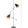 SAFAVIEH Lighting Collection Reed Modern Contemporary Scandinavian Retro Chrome/ Black 71-inch 2-light Living Room Bedroom Home Office Standing Tree Floor Lamp (LED Bulbs Included)(Chrome / Black)