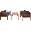 SAFAVIEH Outdoor Collection Alda Natural/Beige Cushion with Black Piping/Stripe Bolster Pillow 4-Piece Conversation Patio Set(Natural/Navy)