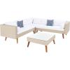 SAFAVIEH Outdoor Collection Analon Wicker Cushion Sectional Set PAT7716B-3BX, Beige/White(Beige / White)