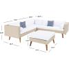 SAFAVIEH Outdoor Collection Analon Wicker Cushion Sectional Set PAT7716B-3BX, Beige/White(Beige / White)