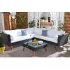 SAFAVIEH Outdoor Collection Analon Wicker Cushion Sectional Set PAT7716B-3BX, Beige/White(Black / White)