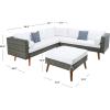 SAFAVIEH Outdoor Collection Analon Wicker Cushion Sectional Set PAT7716B-3BX, Beige/White(Grey Brown / White)