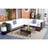 SAFAVIEH Outdoor Collection Analon Wicker Cushion Sectional Set PAT7716B-3BX, Beige/White(Grey Brown / White)