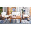 SAFAVIEH Outdoor Collection Emiko Natural/Beige Cushion Solid Wood 4-Piece Conversation Patio Set(Natural/Beige)