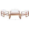SAFAVIEH Outdoor Collection Emiko Natural/Beige Cushion Solid Wood 4-Piece Conversation Patio Set(Natural/Beige)