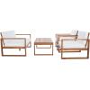 SAFAVIEH Outdoor Collection Emiko Natural/Beige Cushion Solid Wood 4-Piece Conversation Patio Set(Natural/Beige)