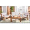 SAFAVIEH Outdoor Collection Emiko Natural/Beige Cushion Solid Wood 4-Piece Conversation Patio Set(Natural/Light Grey)