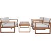 SAFAVIEH Outdoor Collection Emiko Natural/Beige Cushion Solid Wood 4-Piece Conversation Patio Set(Natural/Light Grey)