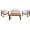 SAFAVIEH Outdoor Collection Emiko Natural/Beige Cushion Solid Wood 4-Piece Conversation Patio Set(Natural/Light Grey)