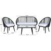 SAFAVIEH Outdoor Collection Halcott Black Rope/White Cushion 4-Piece Conversation Patio Set(Black / White)