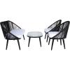 SAFAVIEH Outdoor Collection Halcott Black Rope/White Cushion 4-Piece Conversation Patio Set(Black / White)