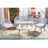 SAFAVIEH Outdoor Collection Halcott Black Rope/White Cushion 4-Piece Conversation Patio Set(Grey / Grey)