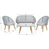 SAFAVIEH Outdoor Collection Halcott Black Rope/White Cushion 4-Piece Conversation Patio Set(Grey / Grey)