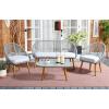 SAFAVIEH Outdoor Collection Halcott Grey/White Wicker 4-Piece Conversation Patio Set