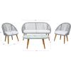 SAFAVIEH Outdoor Collection Halcott Grey/White Wicker 4-Piece Conversation Patio Set