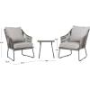 SAFAVIEH Outdoor Collection Jensen Natural Brown Rattan/Grey Seat Cushion 3-Piece Patio Lounge Bistro Set with Table (PAT9008A)(Grey / Grey)