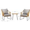 SAFAVIEH Outdoor Collection Jensen Natural Brown Rattan/Grey Seat Cushion 3-Piece Patio Lounge Bistro Set with Table (PAT9008A)(Natural / Grey)