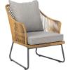 SAFAVIEH Outdoor Collection Jensen Natural Brown Rattan/Grey Seat Cushion 3-Piece Patio Lounge Bistro Set with Table (PAT9008A)(Natural / Grey)