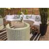 SAFAVIEH Outdoor Collection Jesvita Beige/White Cushion/Navy Thin Stripe Pillow Conversation Patio Set(Beige / White)