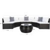 SAFAVIEH Outdoor Collection Jesvita Beige/White Cushion/Navy Thin Stripe Pillow Conversation Patio Set(Black / White)