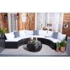 SAFAVIEH Outdoor Collection Jesvita Beige/White Cushion/Navy Thin Stripe Pillow Conversation Patio Set(Black / White)