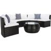 SAFAVIEH Outdoor Collection Jesvita Beige/White Cushion/Navy Thin Stripe Pillow Conversation Patio Set(Black / White)