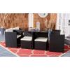 SAFAVIEH Outdoor Collection Klena Black Rattan/Beige Cushion 9-Piece Patio Backyard Dining Set