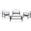 SAFAVIEH Outdoor Collection Krissy Wicker Cushion 4-Piece Living Set PAT7711A, Black/White(Black / White)