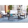 SAFAVIEH Outdoor Collection Krissy Wicker Cushion 4-Piece Living Set PAT7711A, Black/White(Brown / White)