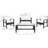 SAFAVIEH Outdoor Collection Krissy Wicker Cushion 4-Piece Living Set PAT7711A, Black/White(Brown / White)