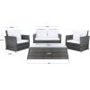 SAFAVIEH Outdoor Collection Lorma Grey Brown/White Wicker 4-Piece Conversation Patio Set