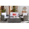 SAFAVIEH Outdoor Collection Lorma Grey Brown/White Wicker 4-Piece Conversation Patio Set