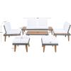 SAFAVIEH Outdoor Collection Melbrook Natural/White Solid Wood 6-Piece Conversation Patio Set