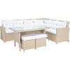 SAFAVIEH Outdoor Collection Miki Black/White Cushion Wicker 6-Piece Corner Set(Beige / White)