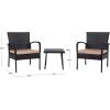 SAFAVIEH Outdoor Collection Moore Black Rattan/Beige Cushion 3-Piece Patio Lounge Bistro Set with Table (PAT9009A)(Black / Beige)