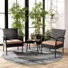 SAFAVIEH Outdoor Collection Moore Black Rattan/Beige Cushion 3-Piece Patio Lounge Bistro Set with Table (PAT9009A)(Black / Beige)