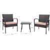 SAFAVIEH Outdoor Collection Moore Black Rattan/Beige Cushion 3-Piece Patio Lounge Bistro Set with Table (PAT9009A)(Brown / Beige)