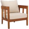 SAFAVIEH Outdoor Collection Owen Natural Brown/Taupe Cushion Solid Wood Chair Set of 2