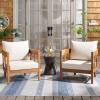 SAFAVIEH Outdoor Collection Owen Natural Brown/Taupe Cushion Solid Wood Chair Set of 2