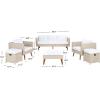 SAFAVIEH Outdoor Collection Presla Natural/White 6-Piece Patio Living Set PAT7715D-3BX(Beige / White)