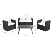 SAFAVIEH Outdoor Collection Tarien Black Wicker/Beige Cushion 4-Piece Patio Backyard Living Set(Black/White)