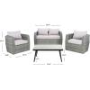 SAFAVIEH Outdoor Collection Tarien Black Wicker/Beige Cushion 4-Piece Patio Backyard Living Set(Grey/Grey)
